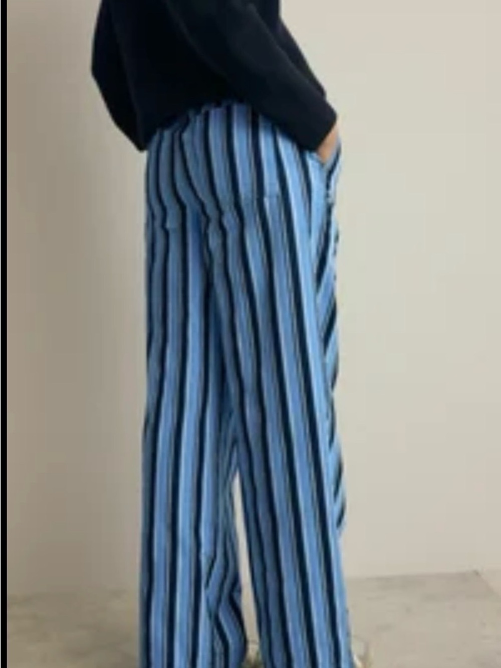 Urban Outfitters Blue and Black Vertical Stripe Wide Leg Pants